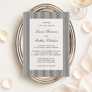 Convite de Casamento Moderno Preto e Marfim Listra