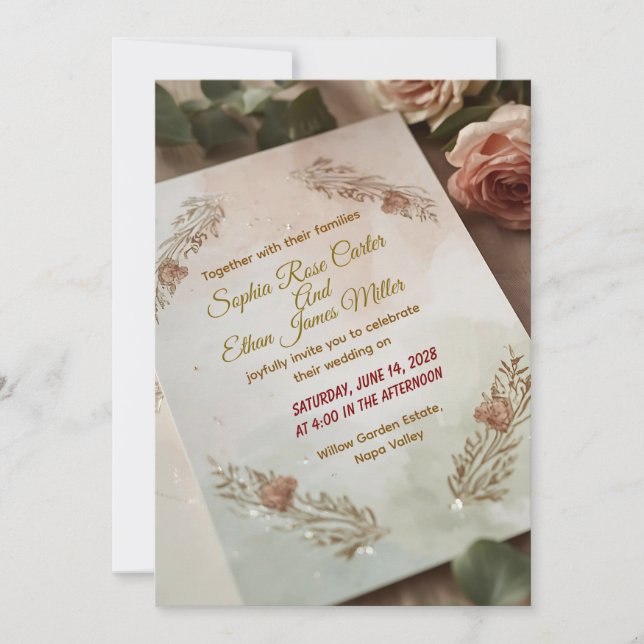 Convite de Casamento Moderno Romântico – Blush & B (Frente)