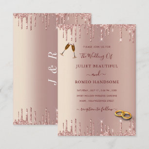 Convite de Casamento Moderno Rosa Bege Brilho Gota