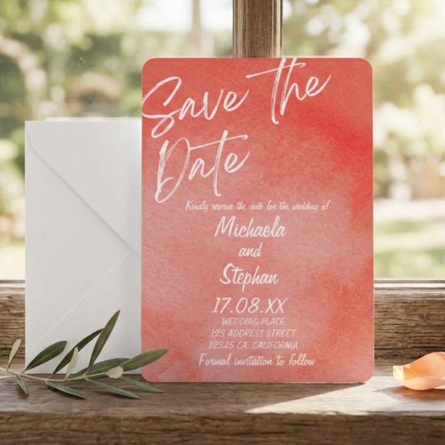 Convite de Casamento Moderno Rosa e Laranja Pôr do (Criador carregado)