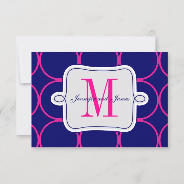 Convite de Casamento Moderno Rosa-Fúcsia Azul-Mari (Frente)