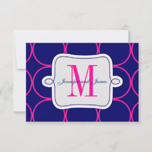 Convite de Casamento Moderno Rosa-Fúcsia Azul-Mari