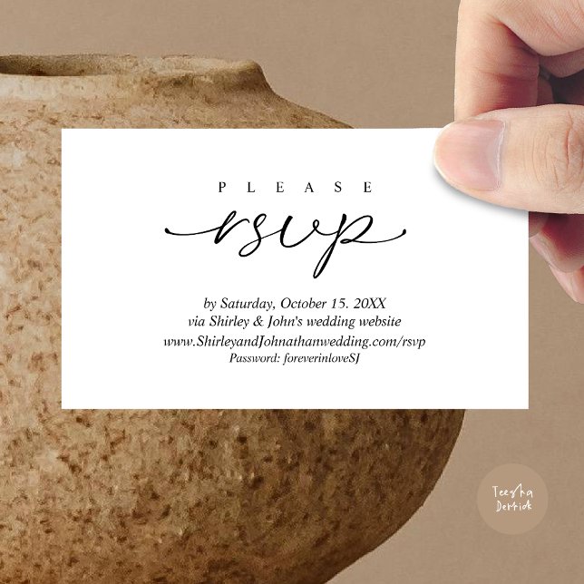 Convite de Casamento Moderno RSVP, via Site (Modern RSVP Wedding Invitation, via Website Enclosure Card, Phone, email, Black White)