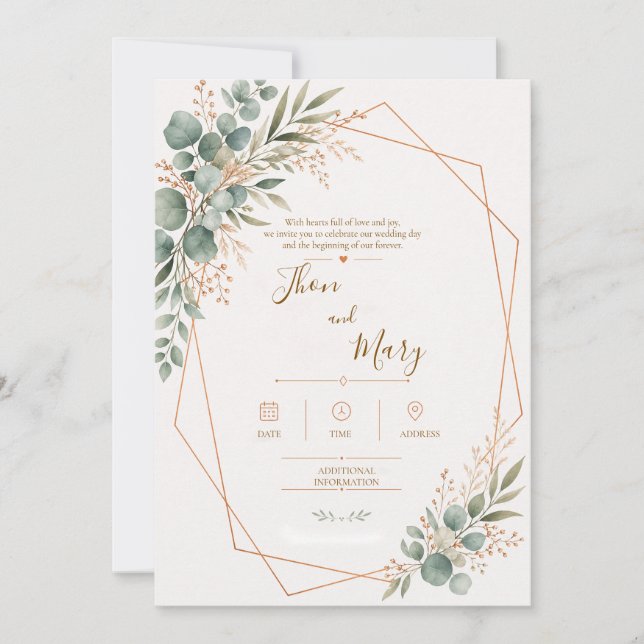 Convite de Casamento Moderno Rustico Floral (Frente)