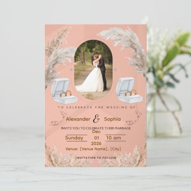 Convite de Casamento Moderno | Totalmente Editável (Em pé/Frente)