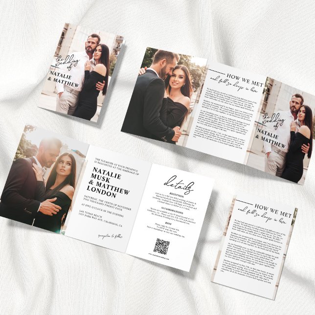 Convite de Casamento Moderno Tri-fold com Foto (Criador carregado)
