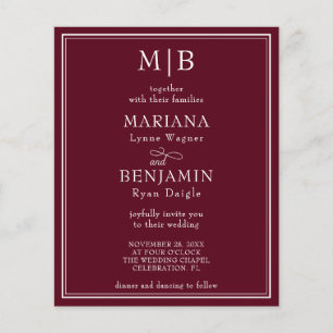 Convite de Casamento Moderno Vermelho Burgundy com