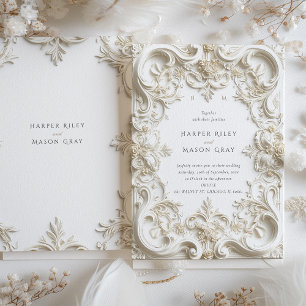 Convite de Casamento Moldura Barroco Elegante