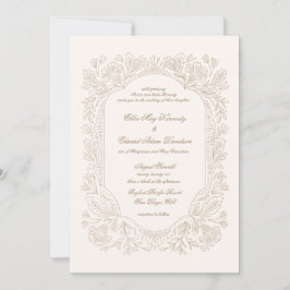Convite de Casamento Moldura de Peônias Vintage Ed