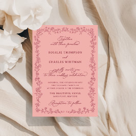 Convite de Casamento Moldura de Rosas Salvia Vinta