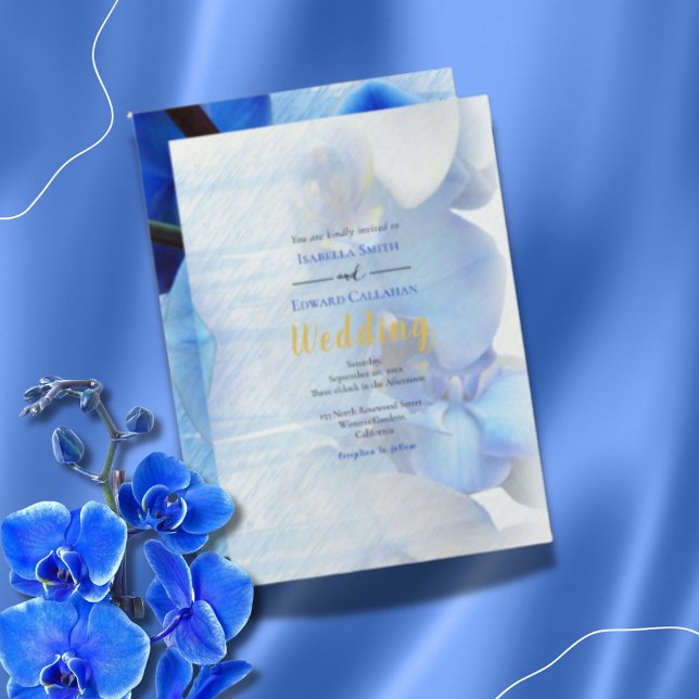 Convite de Casamento Moldura Dourada Floral Orquíd (Criador carregado)