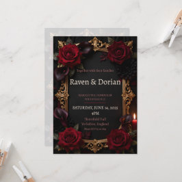 Convite de Casamento Moldura Dourada Rosas Vermelh