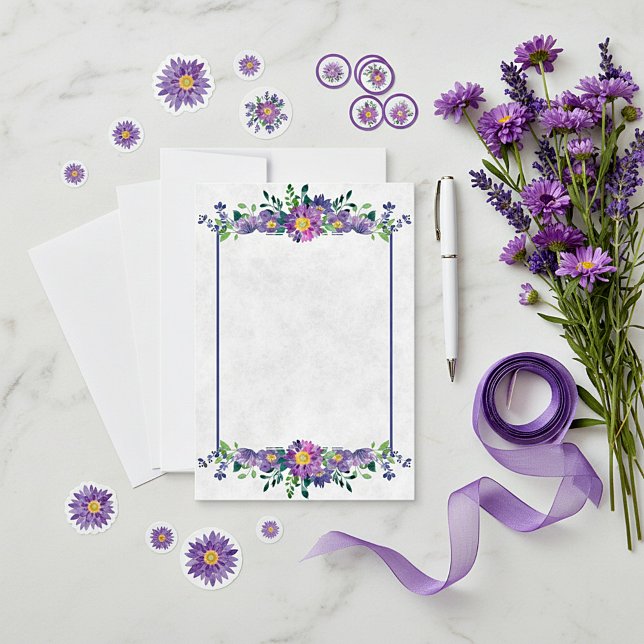 Convite de casamento moldura floral roxa orçamento (Criador carregado)