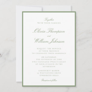 Convite de Casamento Moldurado Verde Musgo