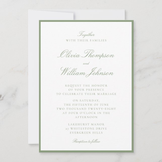Convite de Casamento Moldurado Verde Musgo (Frente)