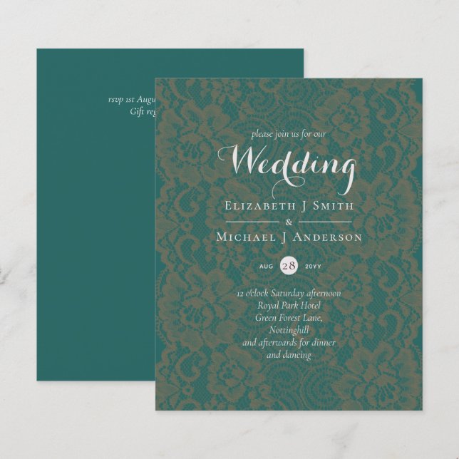 Convite de Casamento Monocromático Azul-esverdeado (Frente/Verso)