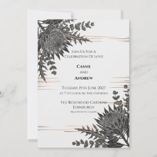 Convite de Casamento Monocromático Protea Thistle