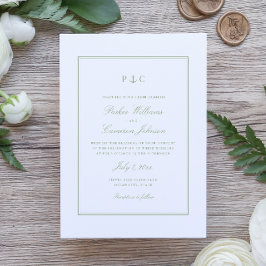 Convite de Casamento Monograma Âncora Verde Sage N