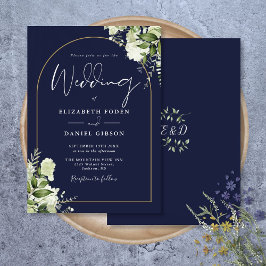 Convite de Casamento Monograma Arco Verde Azul Nav