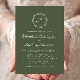 Convite de Casamento Monograma Azeitona com Coroa 