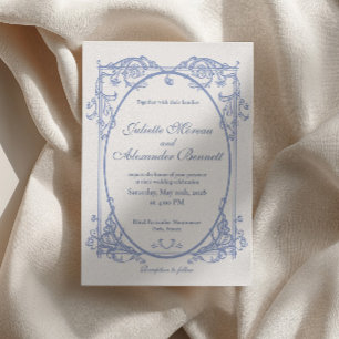 Convite de Casamento Monograma Barroco Azul Empoei