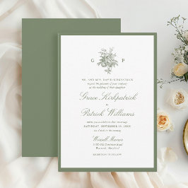Convite de Casamento Monograma com Borda Verde Sag