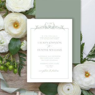 Convite de Casamento Monograma com Bordadura Flora