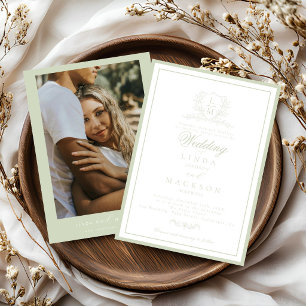 Convite de casamento monograma crista botânica aze