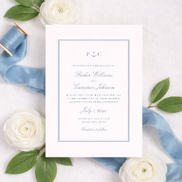 Convite de Casamento Monograma de Âncora Azul Mari