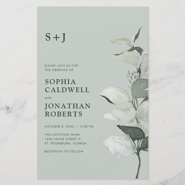 Convite de casamento Monograma do Código QR Eucaly (Frente)