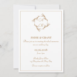 Convite de Casamento Monograma Dourado Minimalista