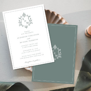 Convite de Casamento Monograma Elegante Crista Ver