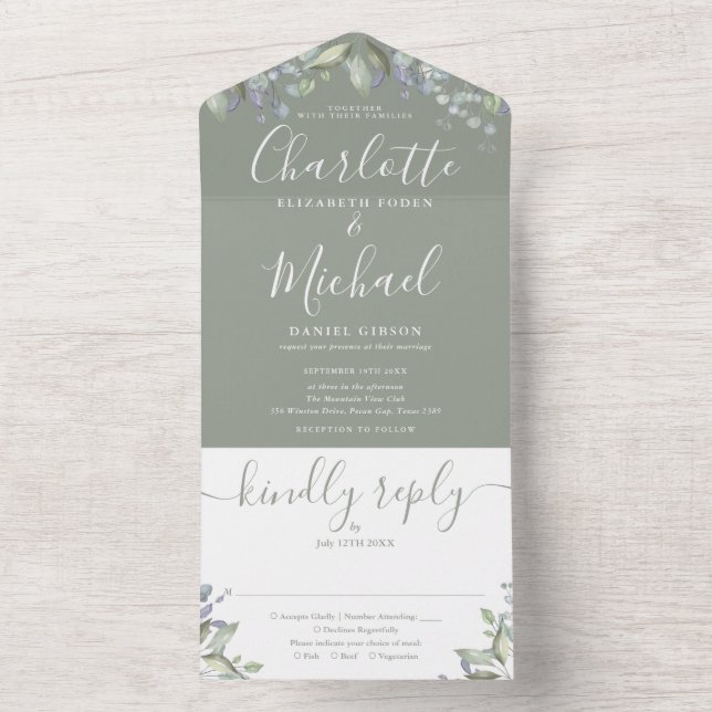 Convite de Casamento Monograma em Rótulo Floral Ve (Interno)