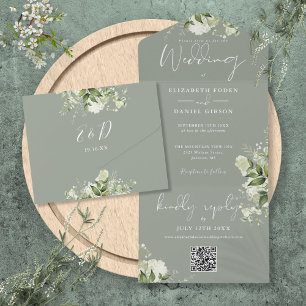 Convite de Casamento Monograma Floral com Código Q