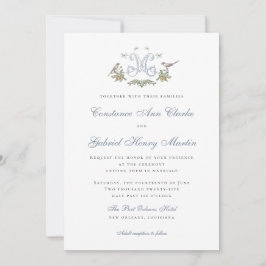 Convite de Casamento Monograma "M" Love Birds