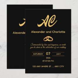Convite de Casamento Monograma Ouro Preto