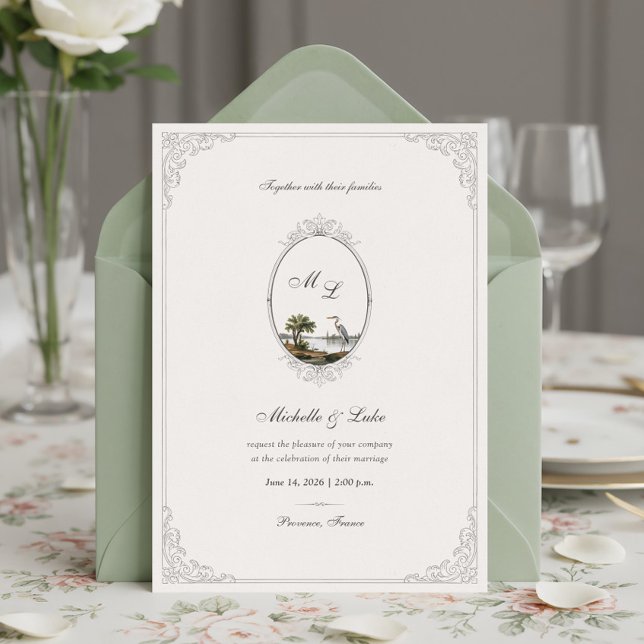 Convite de Casamento Monograma Paisagem Francesa V (Criador carregado)