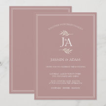 Convite de Casamento Monograma Rosa Poeira Elegant