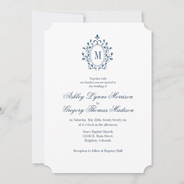 Convite de Casamento Monograma Verde Azul (Frente)