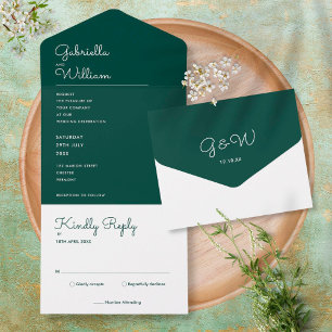 Convite de Casamento Monograma Verde Esmeralda Min