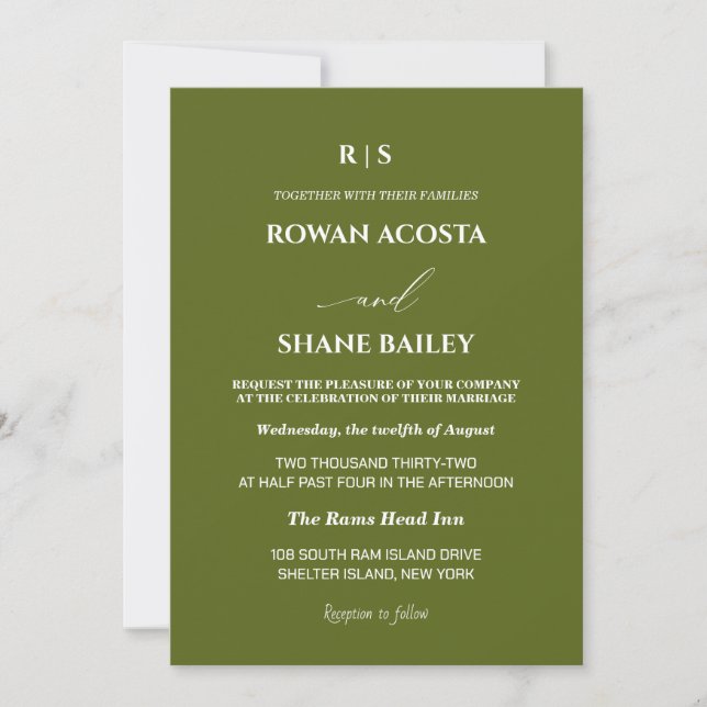 Convite de Casamento Monograma Verde Sálvia (Frente)