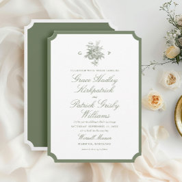 Convite de Casamento Monograma Verde Sálvia Elegan