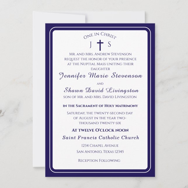 Convite de Casamento Monogramado Católico Atempora (Frente)