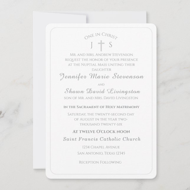 Convite de Casamento Monogramado Católico Atempora (Frente)