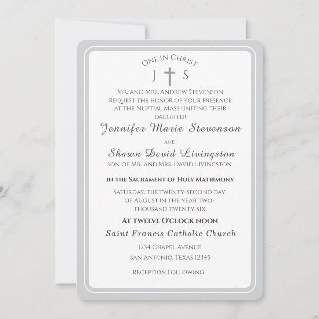 Convite de Casamento Monogramado Católico Atempora (Frente)