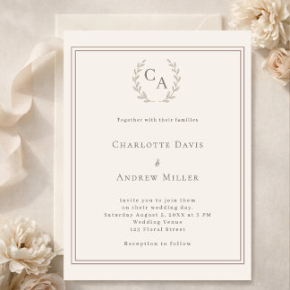 Convite de casamento monogramado com grinalda de t