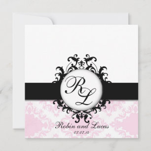 Convite de casamento Monogramas Branco - Damasco R