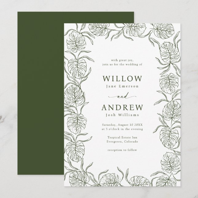 Convite de Casamento Monstera (Frente/Verso)