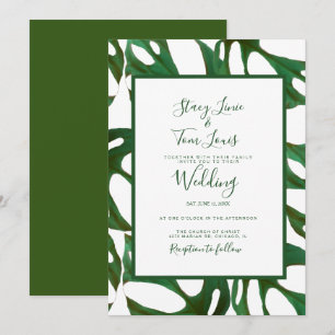 Convite de Casamento Monstera Folha Botânica Verde