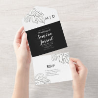 Convite de Casamento Monstera Folha Linha Dupla Pr